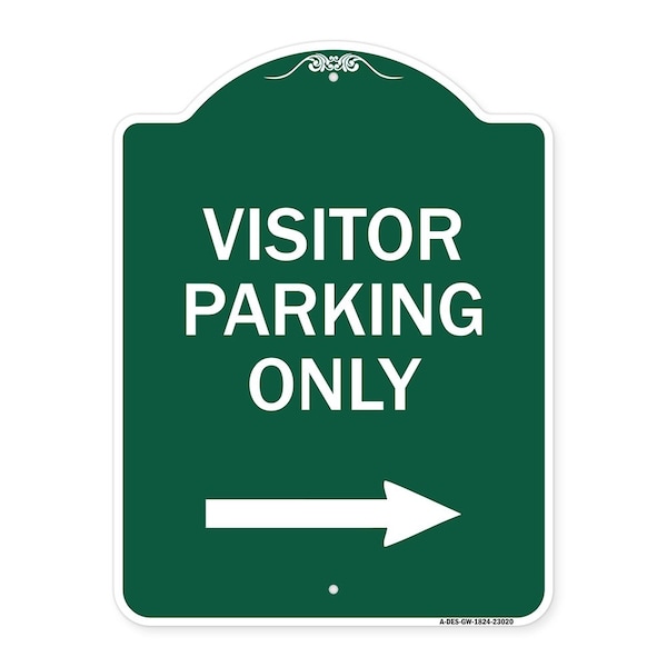 Reserved Parking Visitor Parking W/ Right Arrow, Green & White Alum Sign, 18" x 24", GW-1824-23020